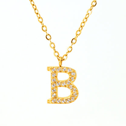 Casual Commute Letter Stainless Steel Plating Inlay Rhinestones 18k Gold Plated Pendant Necklace