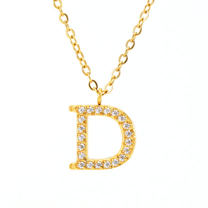 Casual Commute Letter Stainless Steel Plating Inlay Rhinestones 18k Gold Plated Pendant Necklace