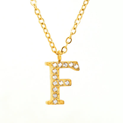 Casual Commute Letter Stainless Steel Plating Inlay Rhinestones 18k Gold Plated Pendant Necklace