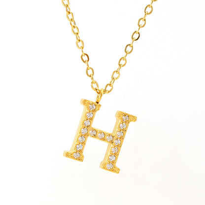 Casual Commute Letter Stainless Steel Plating Inlay Rhinestones 18k Gold Plated Pendant Necklace