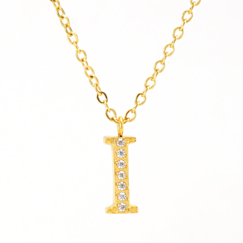 Casual Commute Letter Stainless Steel Plating Inlay Rhinestones 18k Gold Plated Pendant Necklace