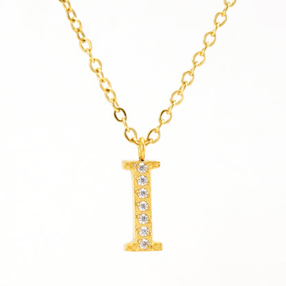 Casual Commute Letter Stainless Steel Plating Inlay Rhinestones 18k Gold Plated Pendant Necklace