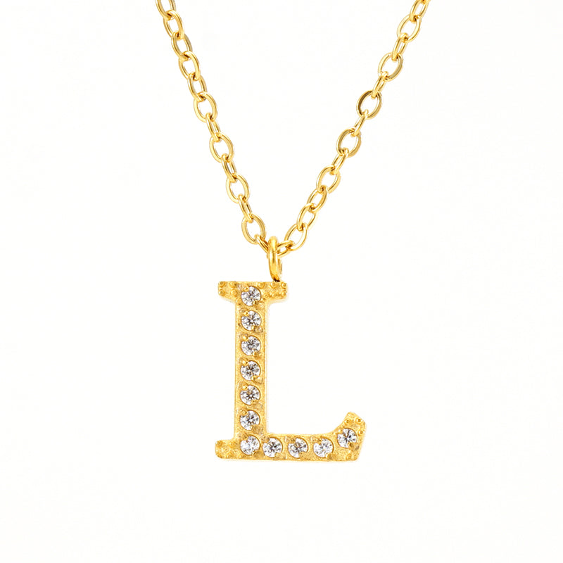 Casual Commute Letter Stainless Steel Plating Inlay Rhinestones 18k Gold Plated Pendant Necklace