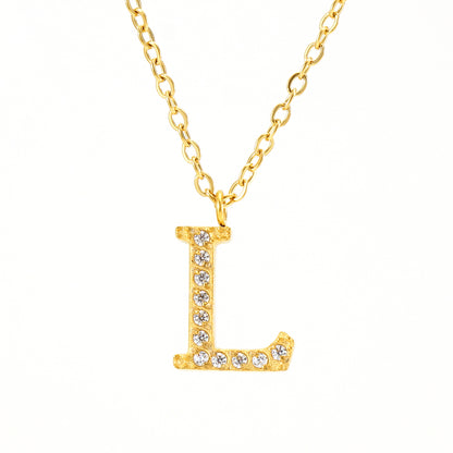 Casual Commute Letter Stainless Steel Plating Inlay Rhinestones 18k Gold Plated Pendant Necklace