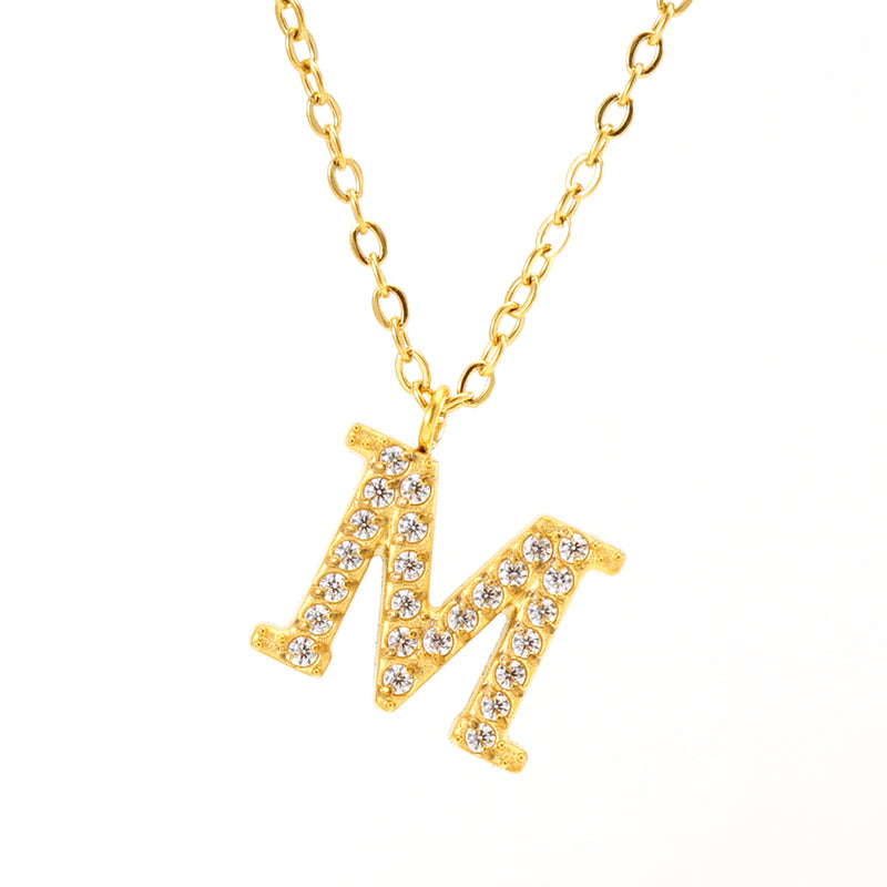 Casual Commute Letter Stainless Steel Plating Inlay Rhinestones 18k Gold Plated Pendant Necklace