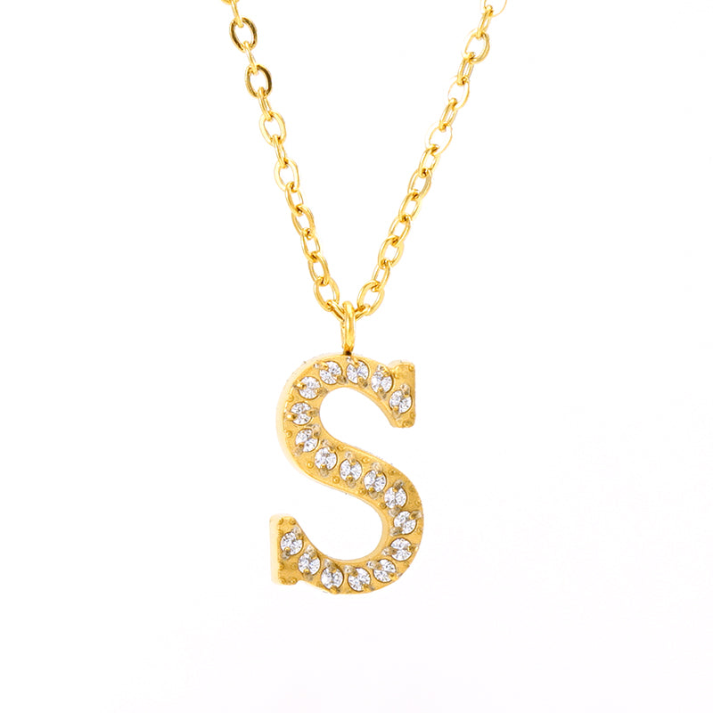 Casual Commute Letter Stainless Steel Plating Inlay Rhinestones 18k Gold Plated Pendant Necklace