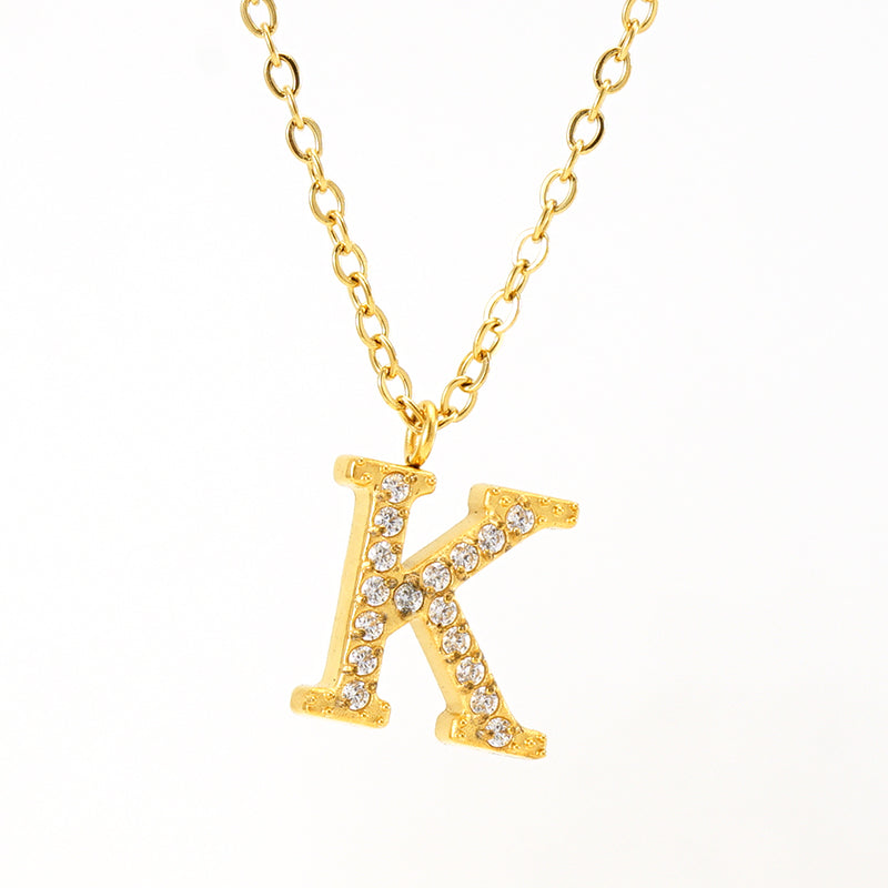 Casual Commute Letter Stainless Steel Plating Inlay Rhinestones 18k Gold Plated Pendant Necklace