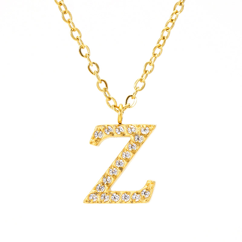 Casual Commute Letter Stainless Steel Plating Inlay Rhinestones 18k Gold Plated Pendant Necklace