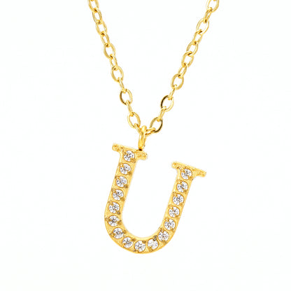 Casual Commute Letter Stainless Steel Plating Inlay Rhinestones 18k Gold Plated Pendant Necklace