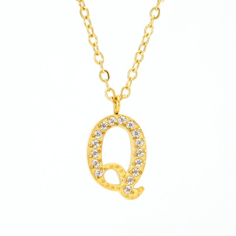 Casual Commute Letter Stainless Steel Plating Inlay Rhinestones 18k Gold Plated Pendant Necklace