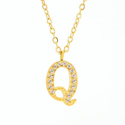 Casual Commute Letter Stainless Steel Plating Inlay Rhinestones 18k Gold Plated Pendant Necklace