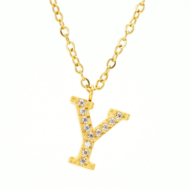 Casual Commute Letter Stainless Steel Plating Inlay Rhinestones 18k Gold Plated Pendant Necklace