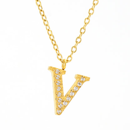 Casual Commute Letter Stainless Steel Plating Inlay Rhinestones 18k Gold Plated Pendant Necklace