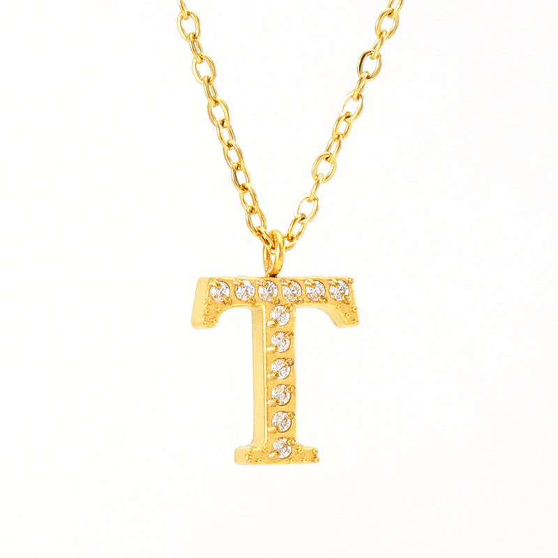 Casual Commute Letter Stainless Steel Plating Inlay Rhinestones 18k Gold Plated Pendant Necklace