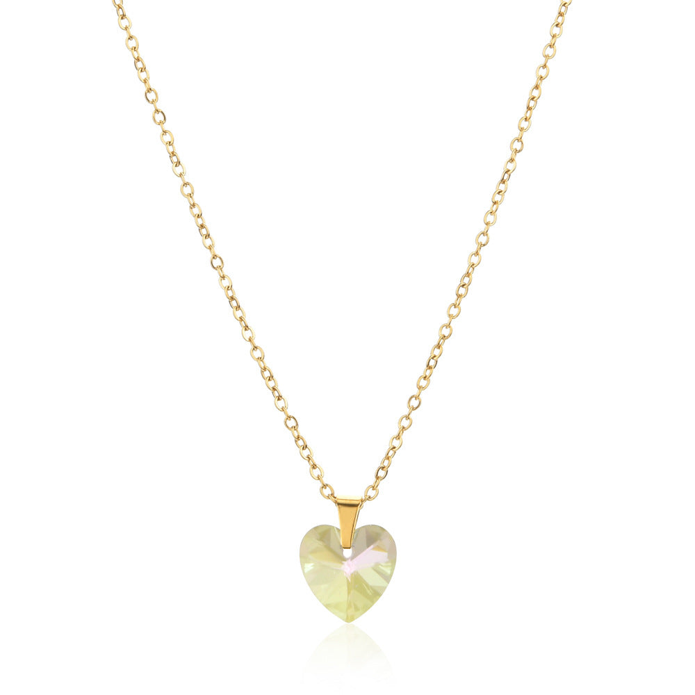 Elegant Lady Heart Shape Stainless Steel Glass Plating Pendant Necklace