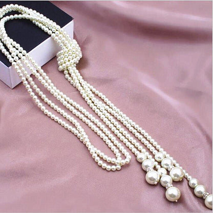 Simple Style Round Imitation Pearl Beaded Inlay Rhinestones Women's Long Necklace