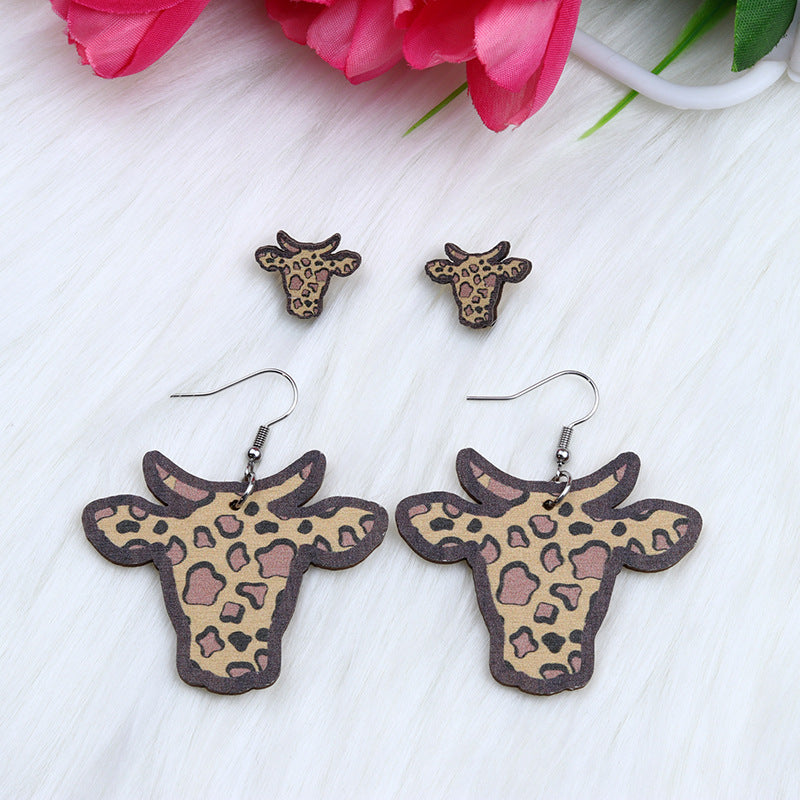 Casual Simple Style Cow Pattern Cattle Wood Printing Women's Drop Earrings Ear Studs