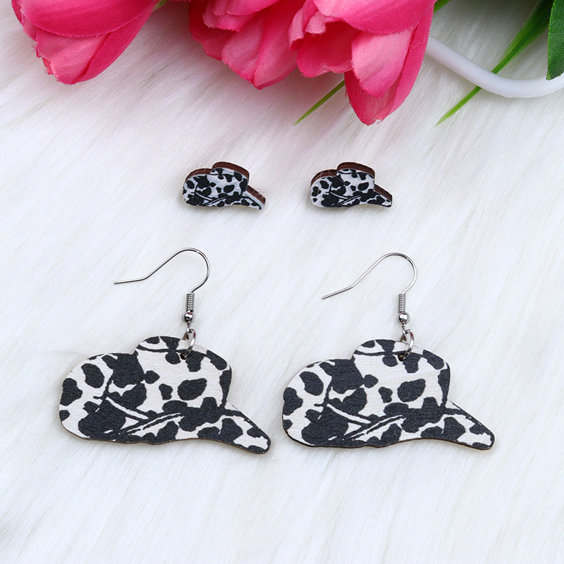 Casual Simple Style Cow Pattern Cattle Wood Printing Women's Drop Earrings Ear Studs