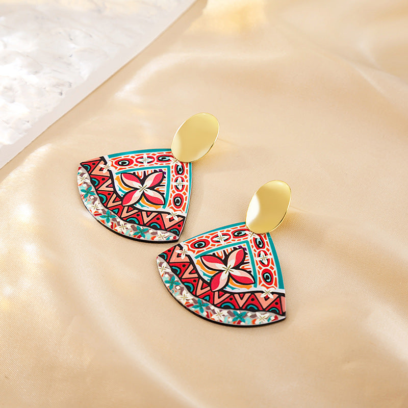 Casual Ethnic Style Round Heart Shape Flower Arylic Plating Women's Drop Earrings