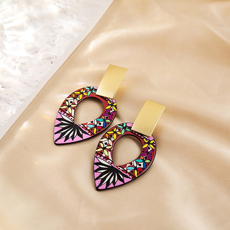 Casual Ethnic Style Round Heart Shape Flower Arylic Plating Women's Drop Earrings