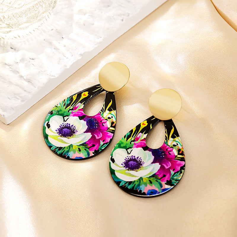 Casual Ethnic Style Round Heart Shape Flower Arylic Plating Women's Drop Earrings