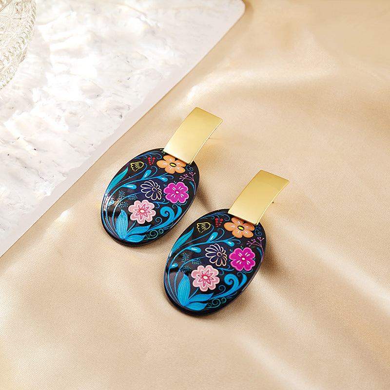 Casual Ethnic Style Round Heart Shape Flower Arylic Plating Women's Drop Earrings