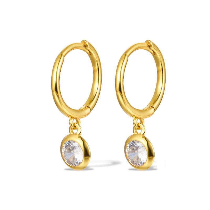 1 Pair Simple Style Shiny Round Plating Inlay Sterling Silver Zircon 18k Gold Plated White Gold Plated Drop Earrings