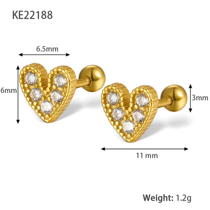 1 Pair Lady Simple Style Heart Shape Plating Inlay Sterling Silver Zircon 18k Gold Plated White Gold Plated Ear Studs