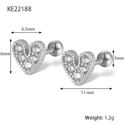 1 Pair Lady Simple Style Heart Shape Plating Inlay Sterling Silver Zircon 18k Gold Plated White Gold Plated Ear Studs