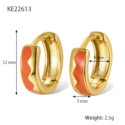 1 Pair Lady Classic Style Geometric Enamel Plating Sterling Silver 18k Gold Plated Hoop Earrings