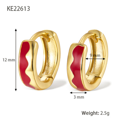 1 Pair Lady Classic Style Geometric Enamel Plating Sterling Silver 18k Gold Plated Hoop Earrings