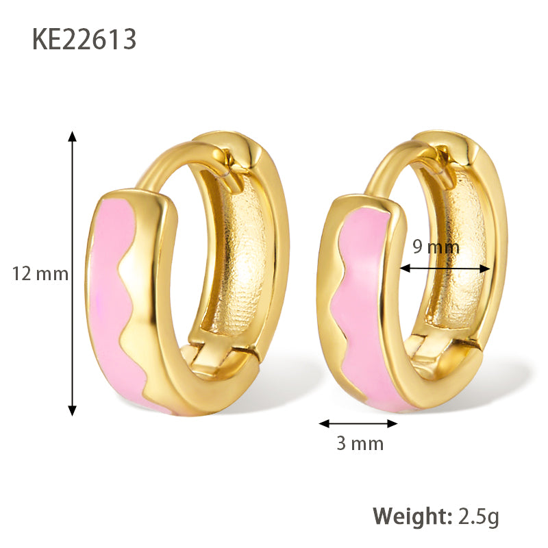 1 Pair Lady Classic Style Geometric Enamel Plating Sterling Silver 18k Gold Plated Hoop Earrings