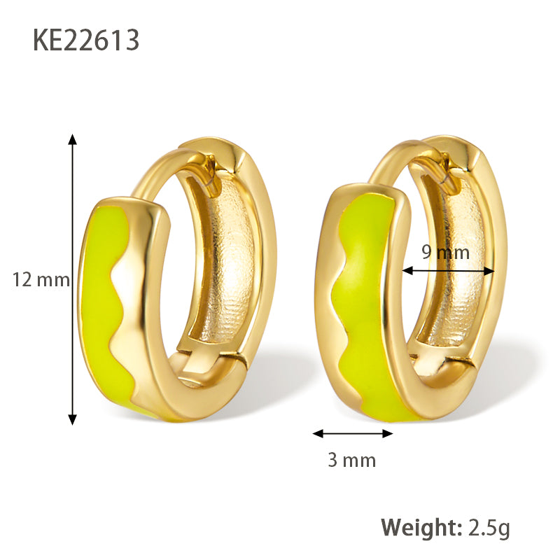 1 Pair Lady Classic Style Geometric Enamel Plating Sterling Silver 18k Gold Plated Hoop Earrings