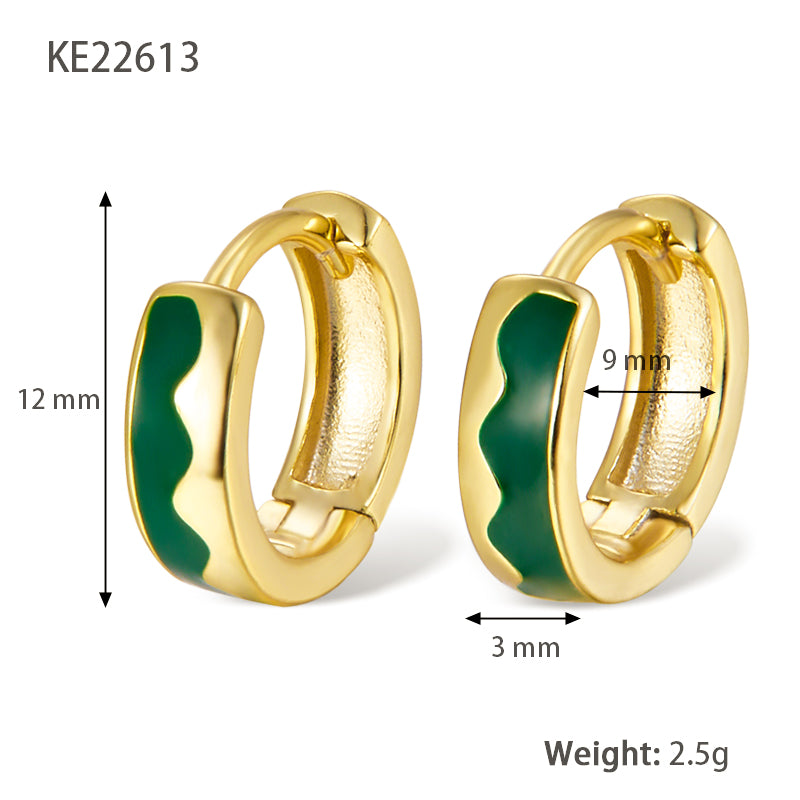 1 Pair Lady Classic Style Geometric Enamel Plating Sterling Silver 18k Gold Plated Hoop Earrings