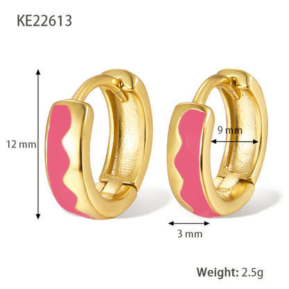 1 Pair Lady Classic Style Geometric Enamel Plating Sterling Silver 18k Gold Plated Hoop Earrings