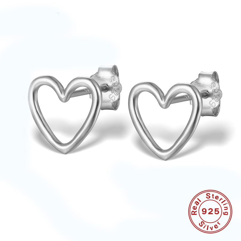 1 Pair Sweet Heart Shape Plating Hollow Out Sterling Silver 18k Gold Plated White Gold Plated Ear Studs