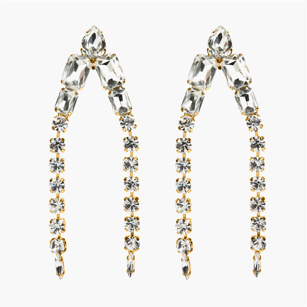 1 Pair Retro Solid Color Plating Inlay Alloy Rhinestones Drop Earrings