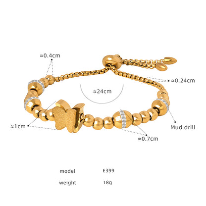 Elegant Luxurious Shiny Butterfly Titanium Steel Plating Inlay Zircon 18k Gold Plated Bracelets