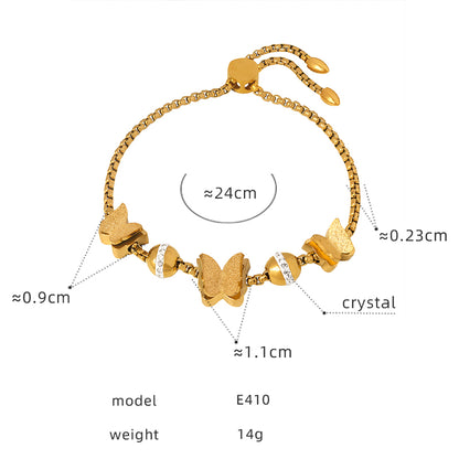 Elegant Luxurious Shiny Butterfly Titanium Steel Plating Inlay Zircon 18k Gold Plated Bracelets