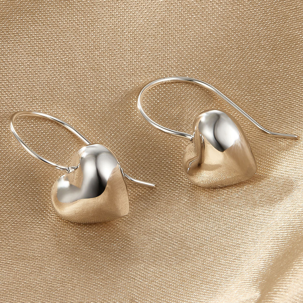 1 Pair Casual Simple Style Heart Shape Plating Sterling Silver White Gold Plated Drop Earrings