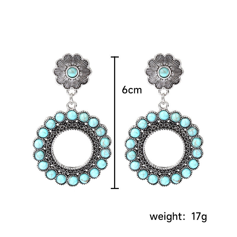 Ethnic Style Round Alloy Turquoise Inlay Turquoise Women's Earrings