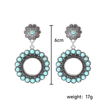 Ethnic Style Round Alloy Turquoise Inlay Turquoise Women's Earrings