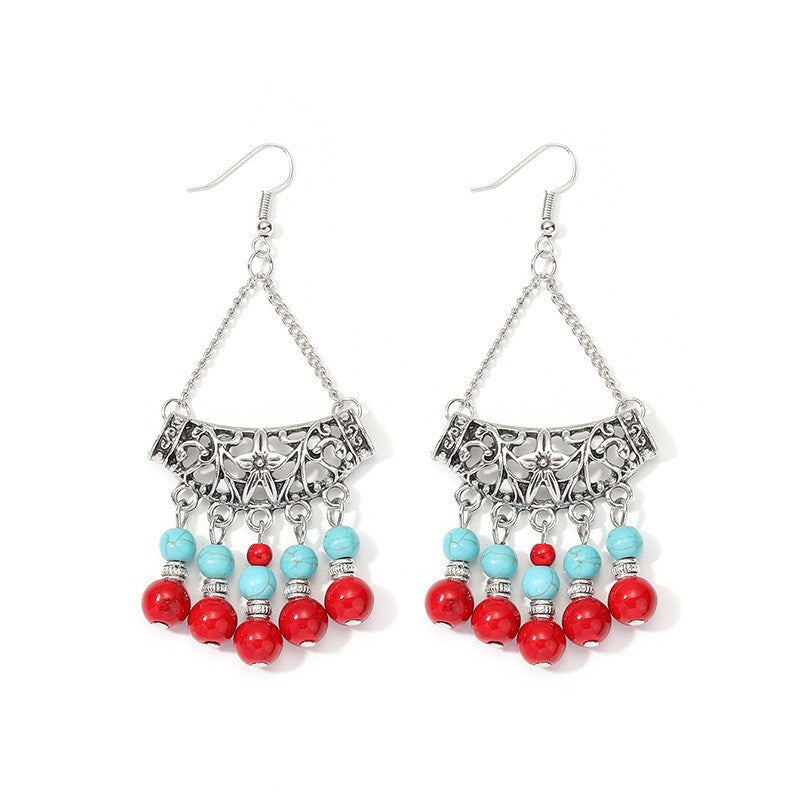 Ethnic Style Round Alloy Turquoise Inlay Turquoise Women's Earrings