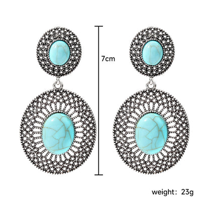 Ethnic Style Round Alloy Turquoise Inlay Turquoise Women's Earrings