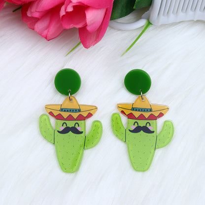 Ethnic Style Cowboy Style Cactus Animal Arylic Asymmetrical Irregular Printing Women's Drop Earrings