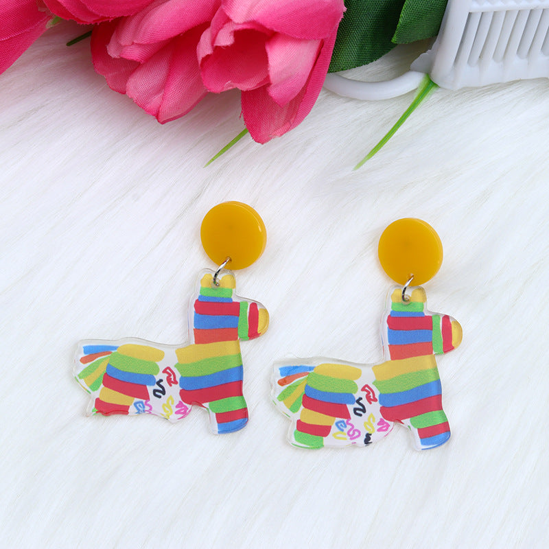 Ethnic Style Cowboy Style Cactus Animal Arylic Asymmetrical Irregular Printing Women's Drop Earrings