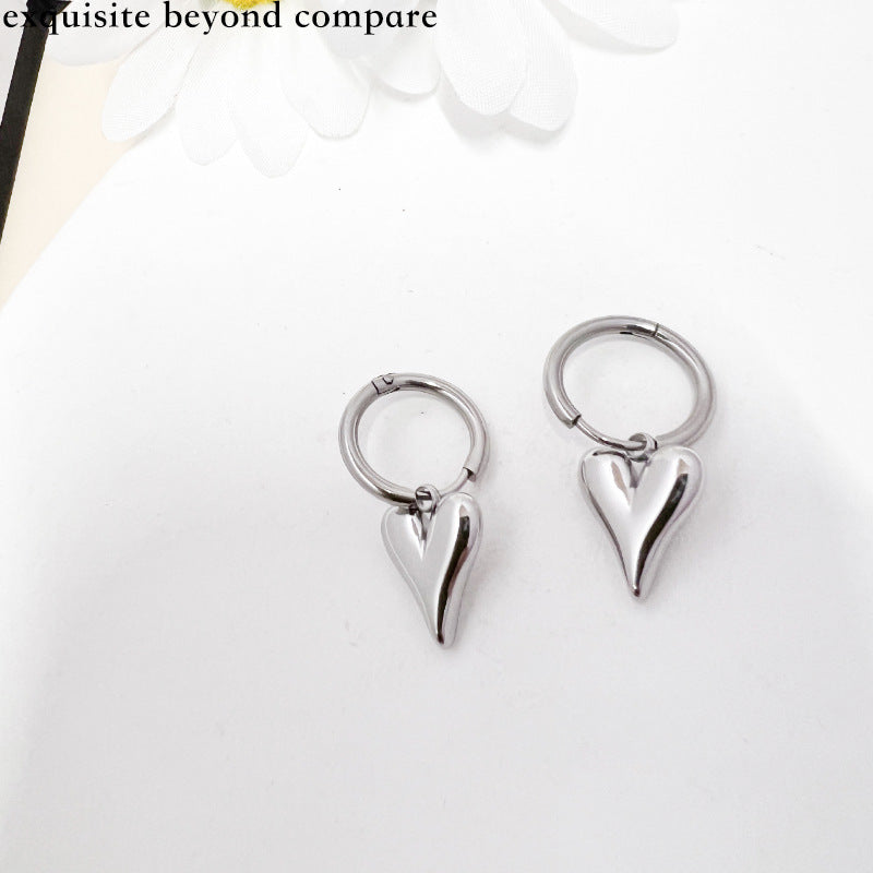 1 Pair Elegant Heart Shape Patchwork Stainless Steel Earrings