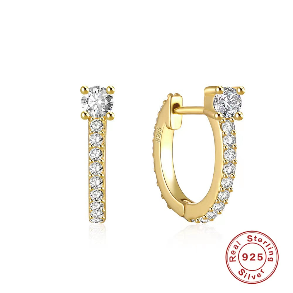 1 Pair Simple Style U Shape Plating Inlay Sterling Silver Zircon 18k Gold Plated White Gold Plated Earrings