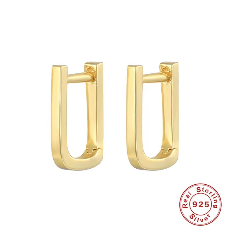 1 Pair Basic Simple Style Commute Square Plating Sterling Silver 18k Gold Plated White Gold Plated Earrings