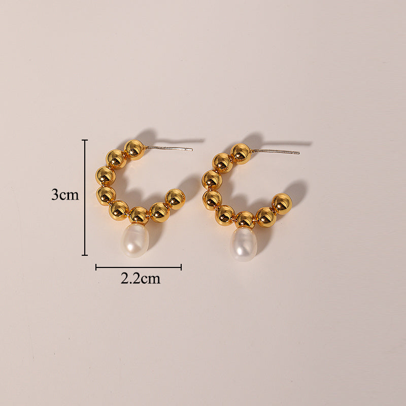 1 Pair Vintage Style Classic Style Geometric Inlay Copper Freshwater Pearl 18k Gold Plated Earrings